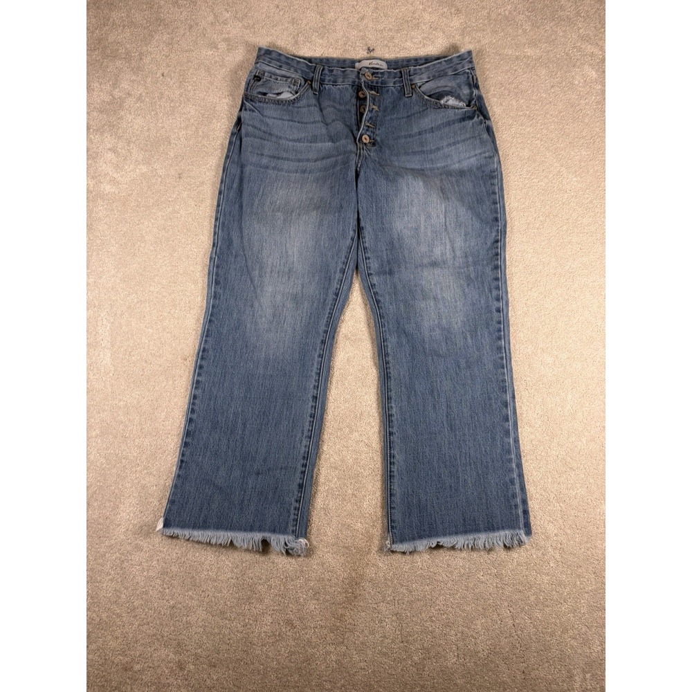 Kancan Jeans Women's Wide Leg Crop Fray Hem 15/31 Inseam 25inโ Button